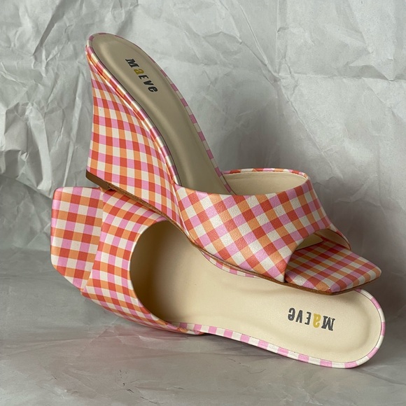 NWOT Maeve Gingham Square Toe Wedge Heels Size 7 - Picture 12 of 15